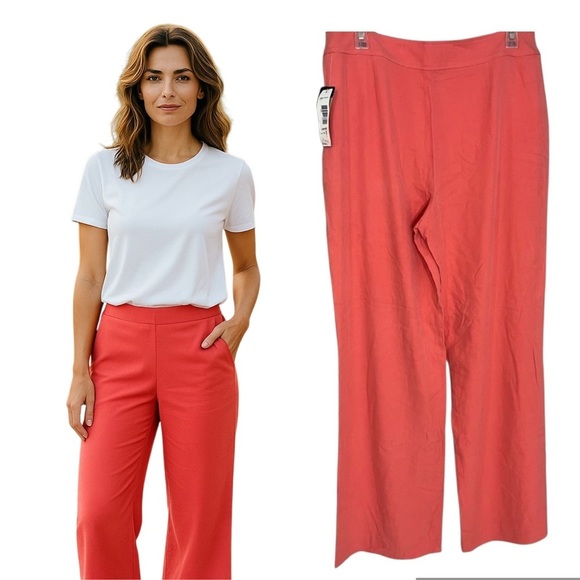 NWT Pendleton Coral Pants Vintage 100% Silk Wide Leg Slacks Relaxed Fit Trousers - Picture 1 of 12